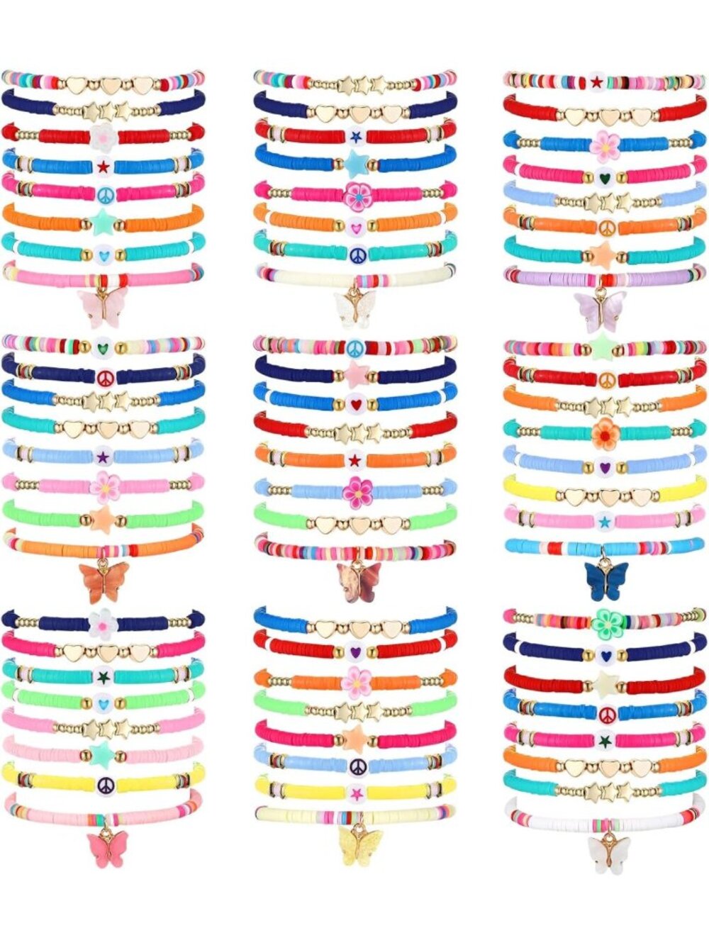 Colorful Friendship Bracelets Set - 96 Pcs Cute Adjustable Heishi Clay Beads for